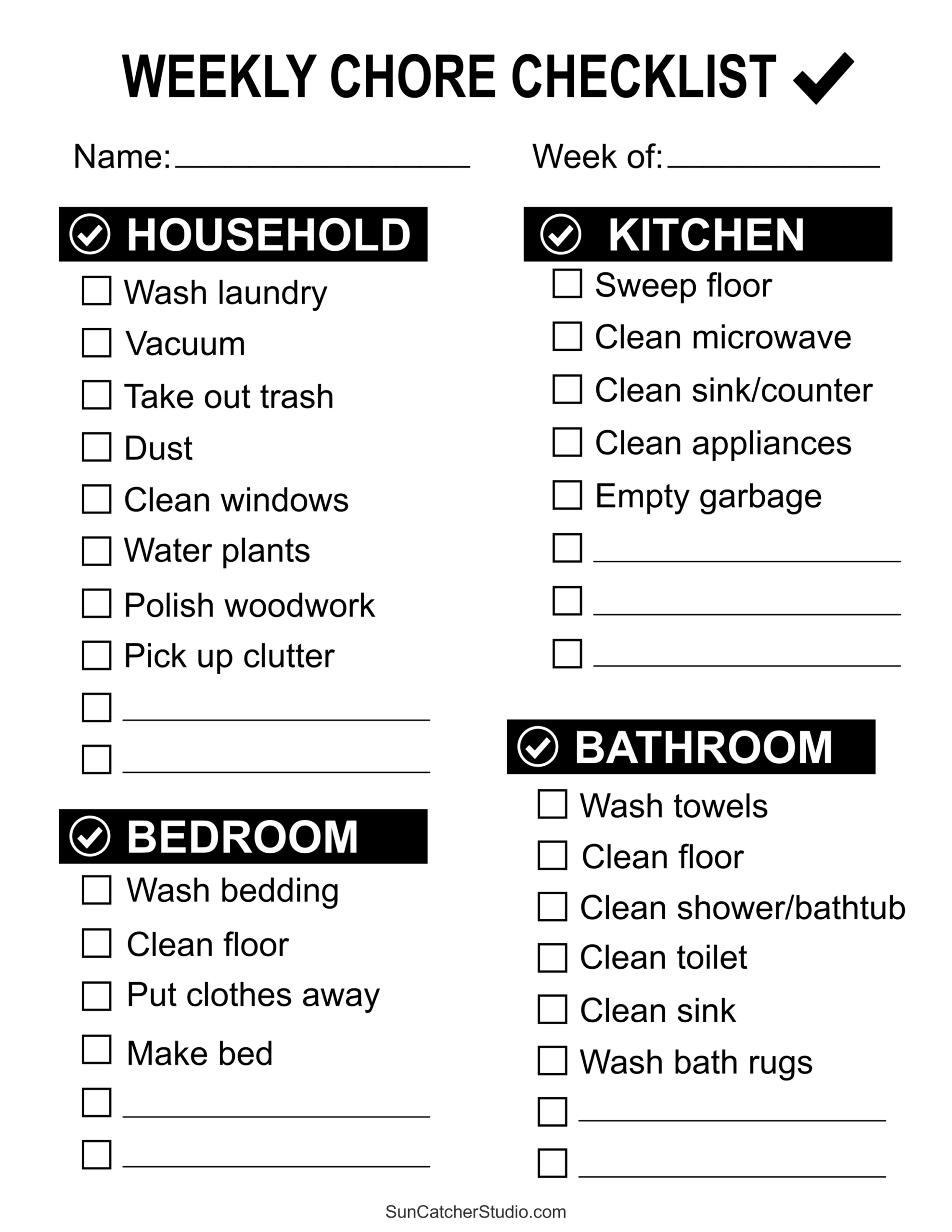 weekly printable chore chart