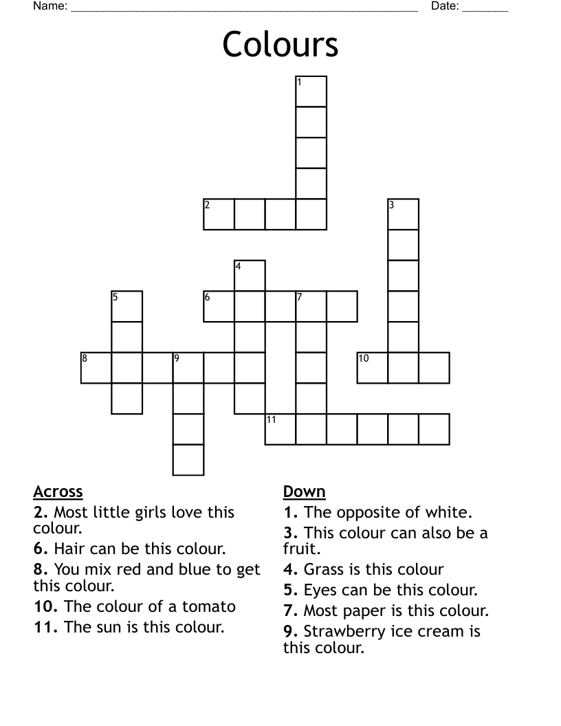 Colours Crossword WordMint Colours Crossword WordMint