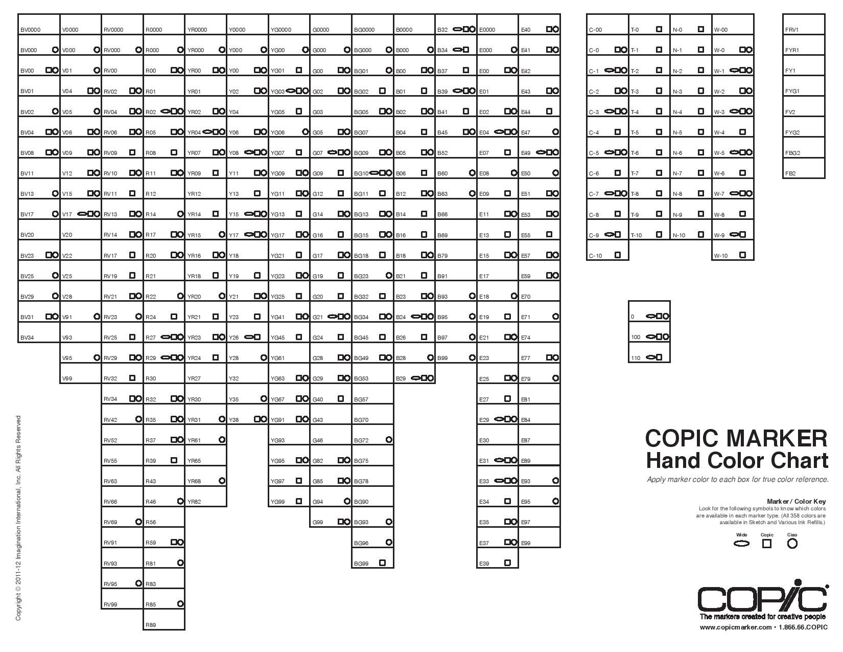 Copic Color Chart Blank FREE Copic Color Chart Blank FREE