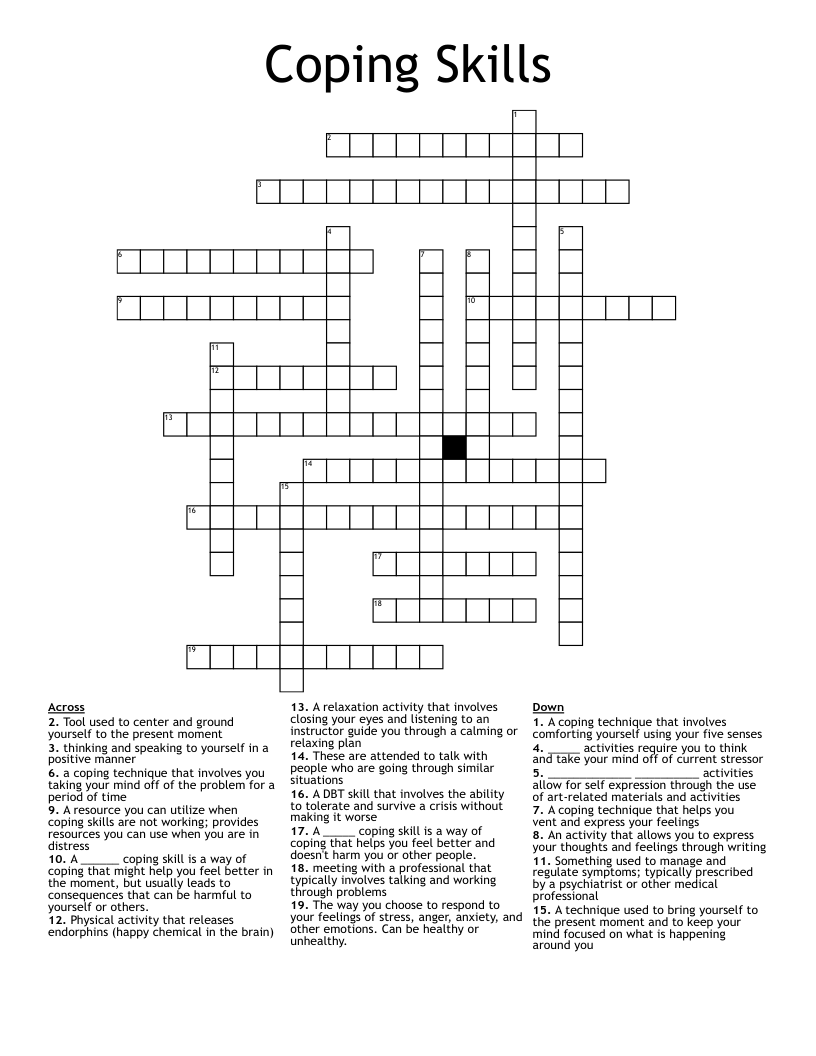 Coping Skills Crossword WordMint