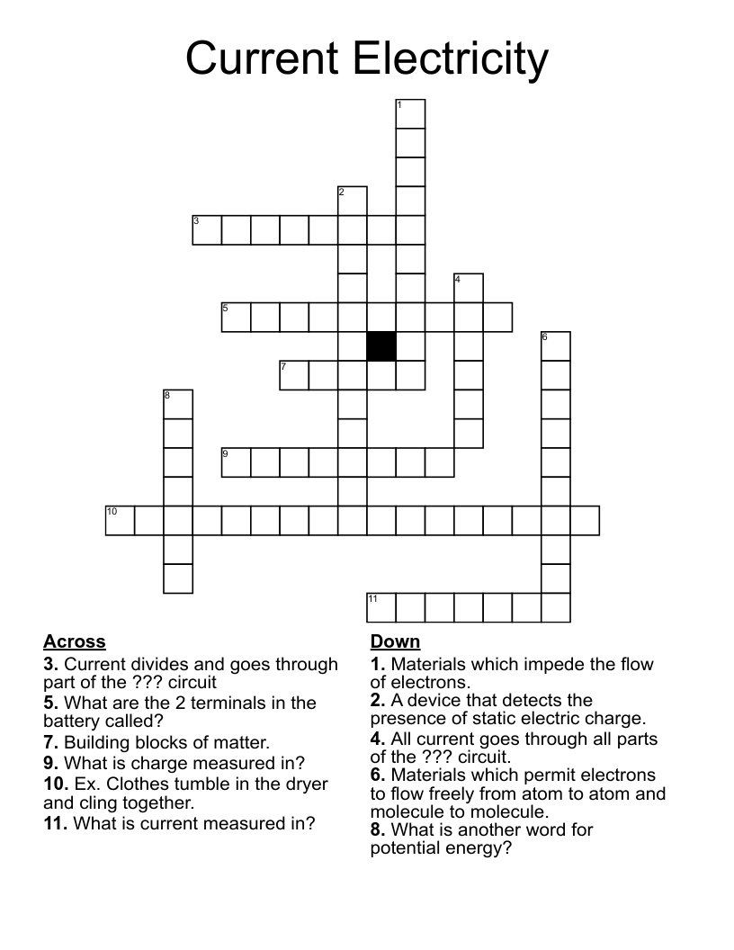Current Electricity Crossword WordMint Current Electricity Crossword WordMint