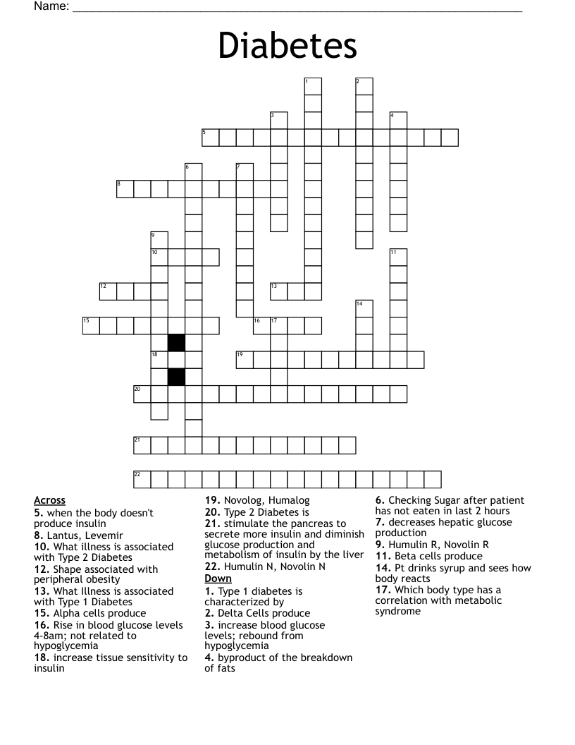 Diabetes Crossword WordMint Diabetes Crossword WordMint