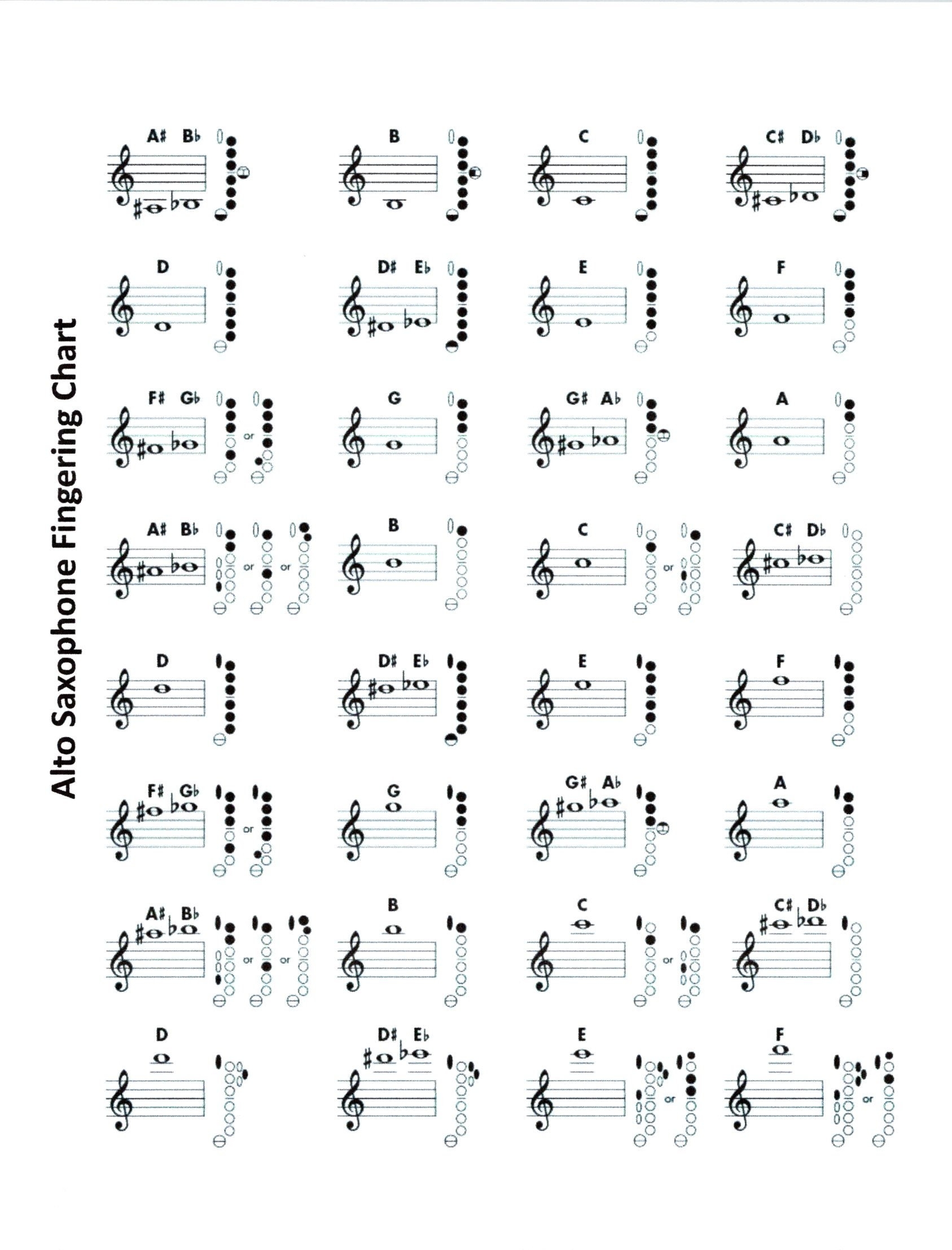 Digital Alto E Flat Saxophone Fingering Chart For Beginners To Advanced Etsy
