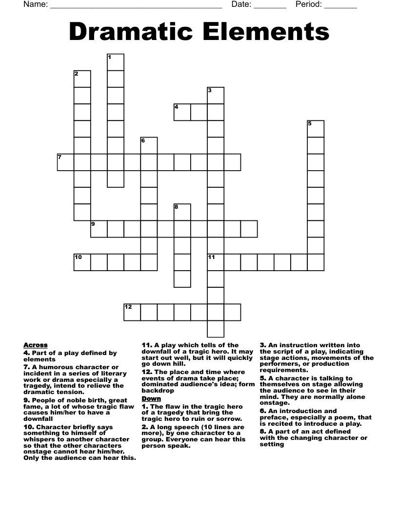 Dramatic Elements Crossword WordMint