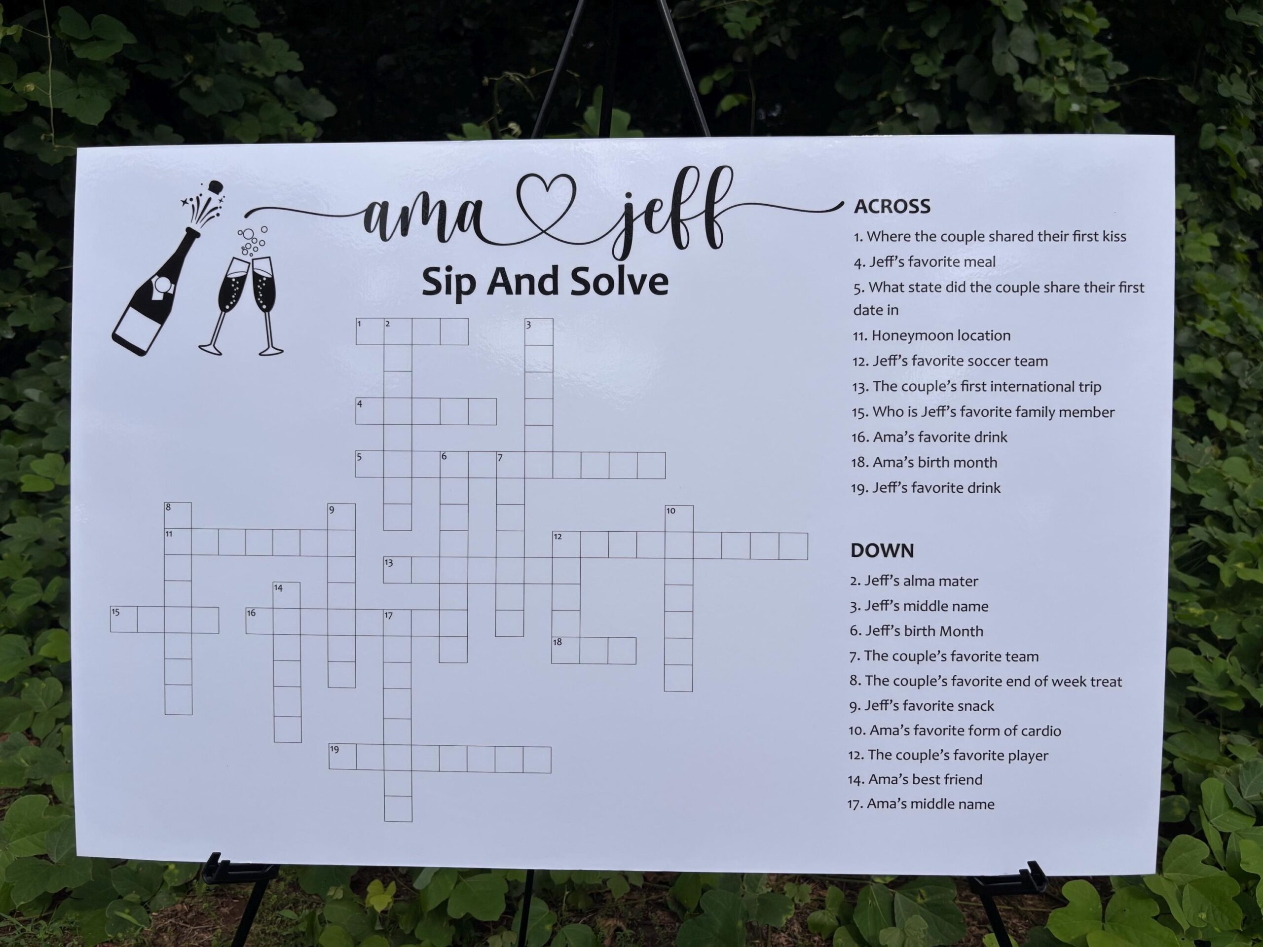 Dry Erase Wedding Crossword Puzzle Sip Solve Game Etsy