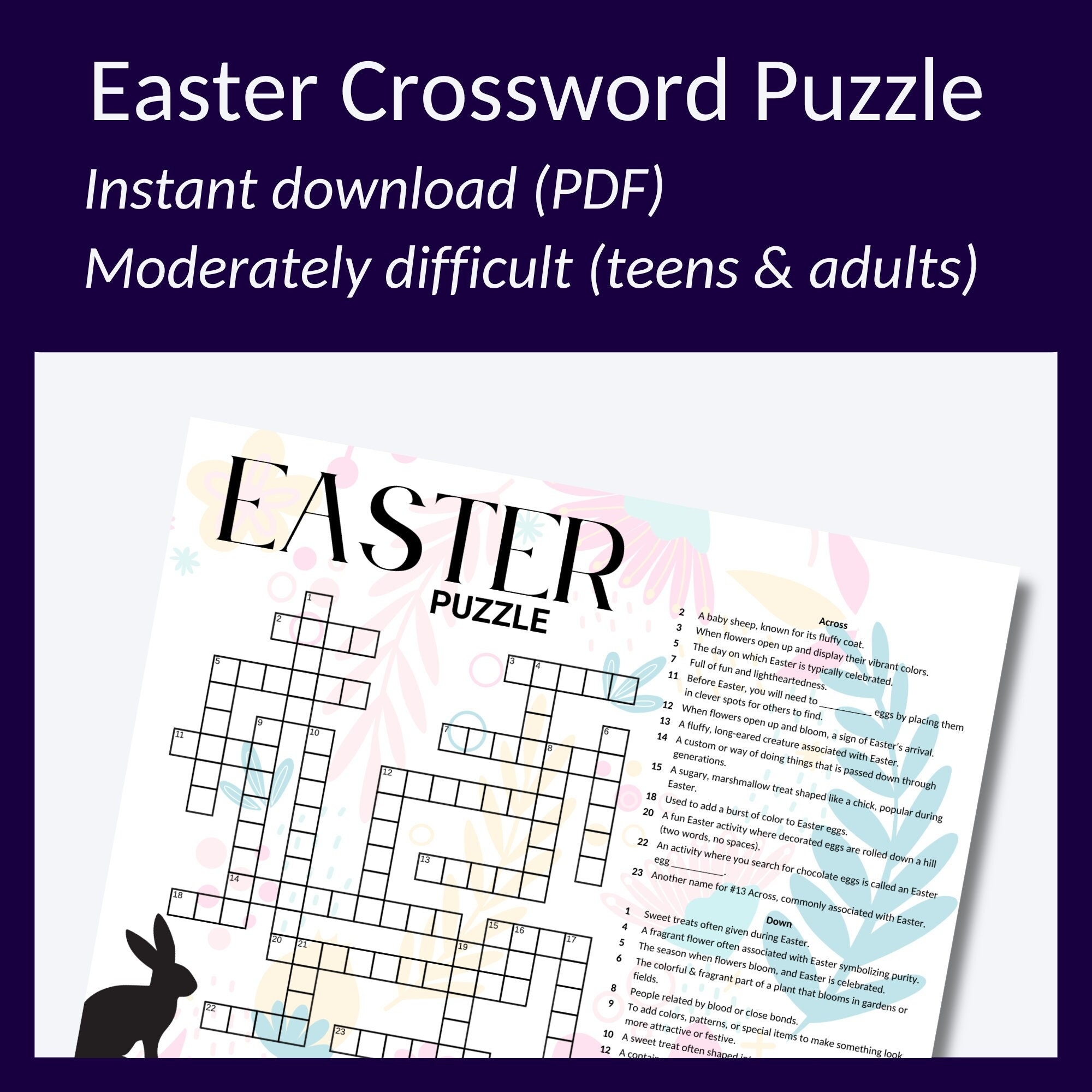 Easter Crossword Puzzle Fun Activity For Teens Adults PDF Etsy