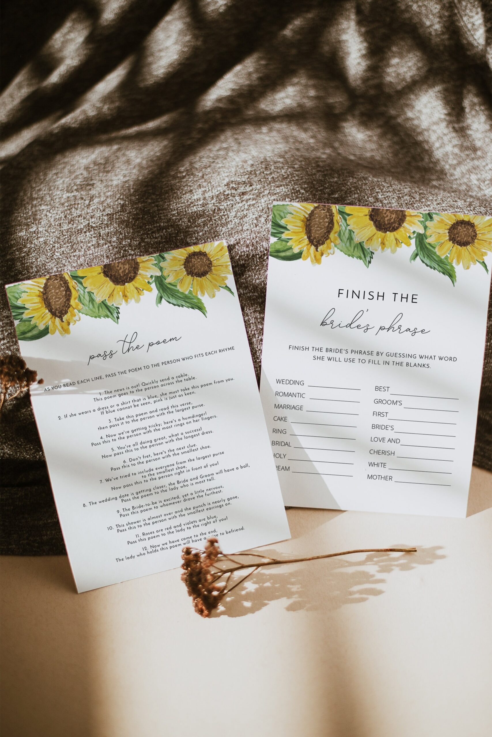 EMMA Sunflower Bridal Shower Game Template Pass The Poem Game Finish The Bride s Phrase Game Rustic Bridal Shower Games Printable DIY Etsy