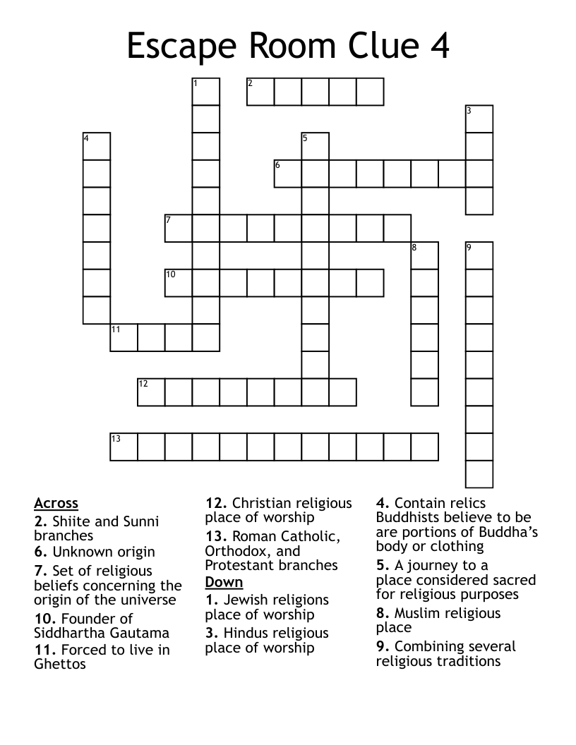Escape Room Clue 4 Crossword WordMint Escape Room Clue 4 Crossword WordMint