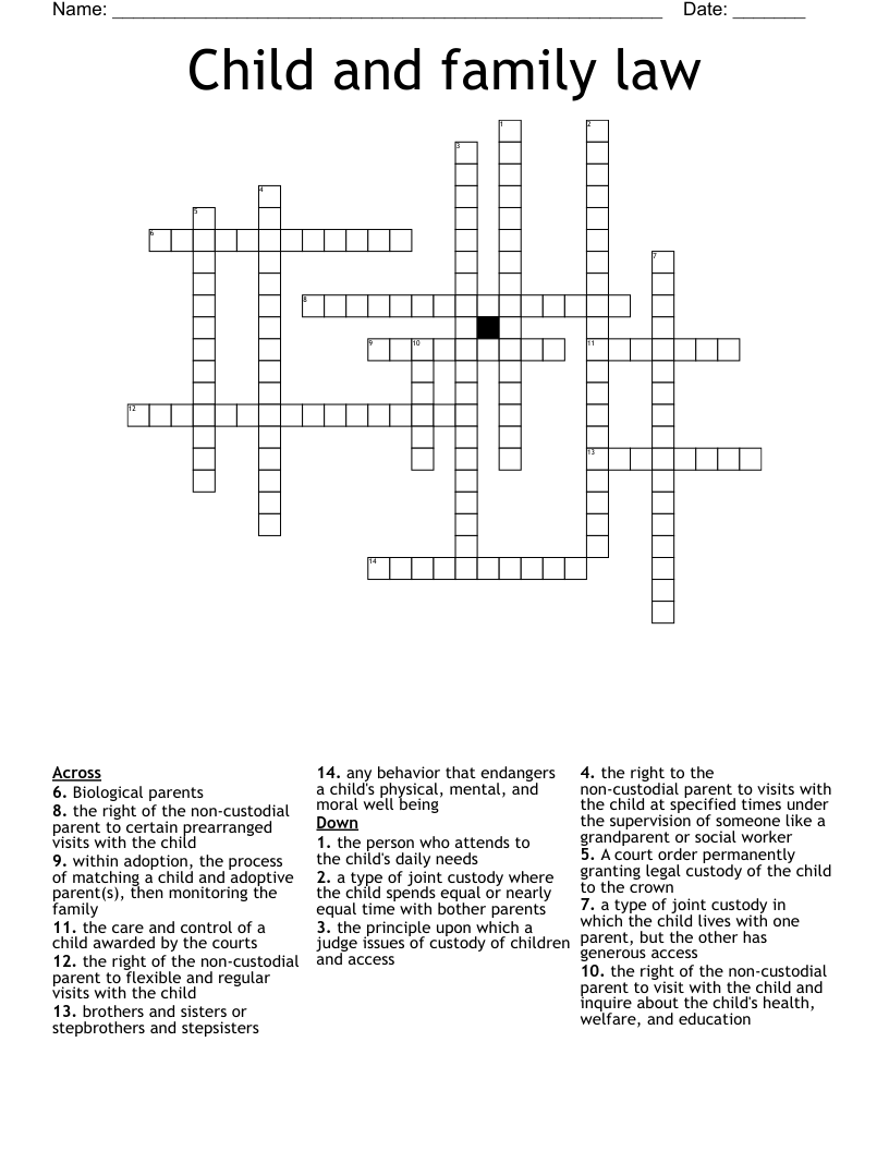 Family Law Crossword WordMint