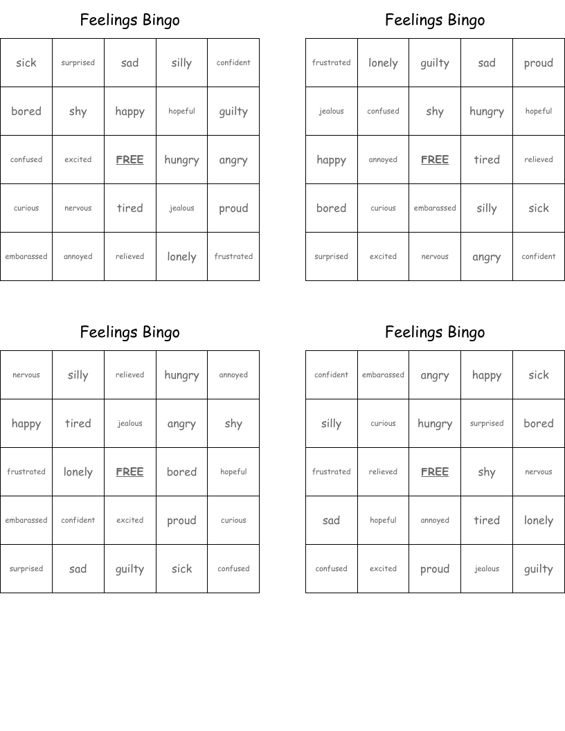 Feelings Bingo WordMint Feelings Bingo WordMint