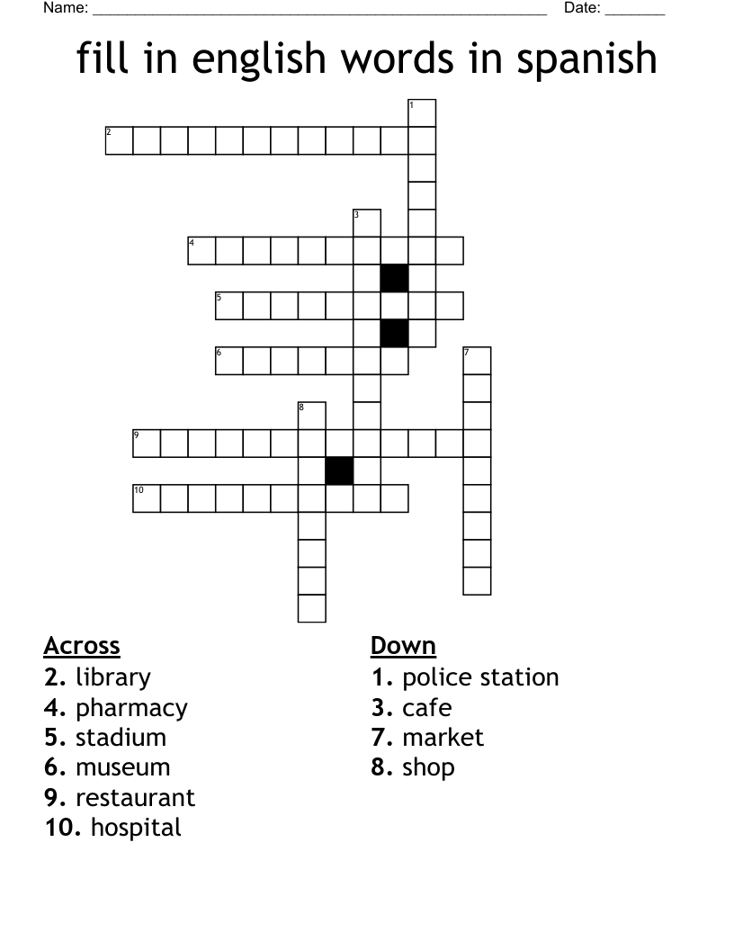 Fill In English Words In Spanish Crossword WordMint Fill In English Words In Spanish Crossword WordMint