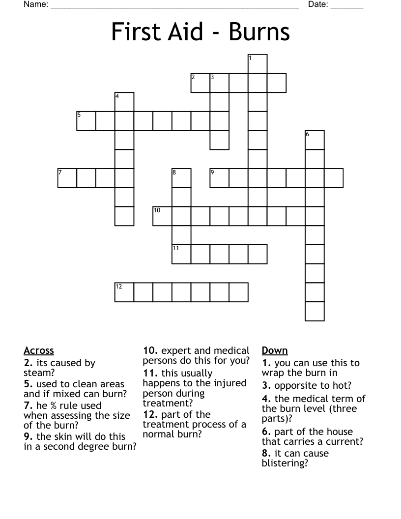 First Aid Burns Crossword WordMint