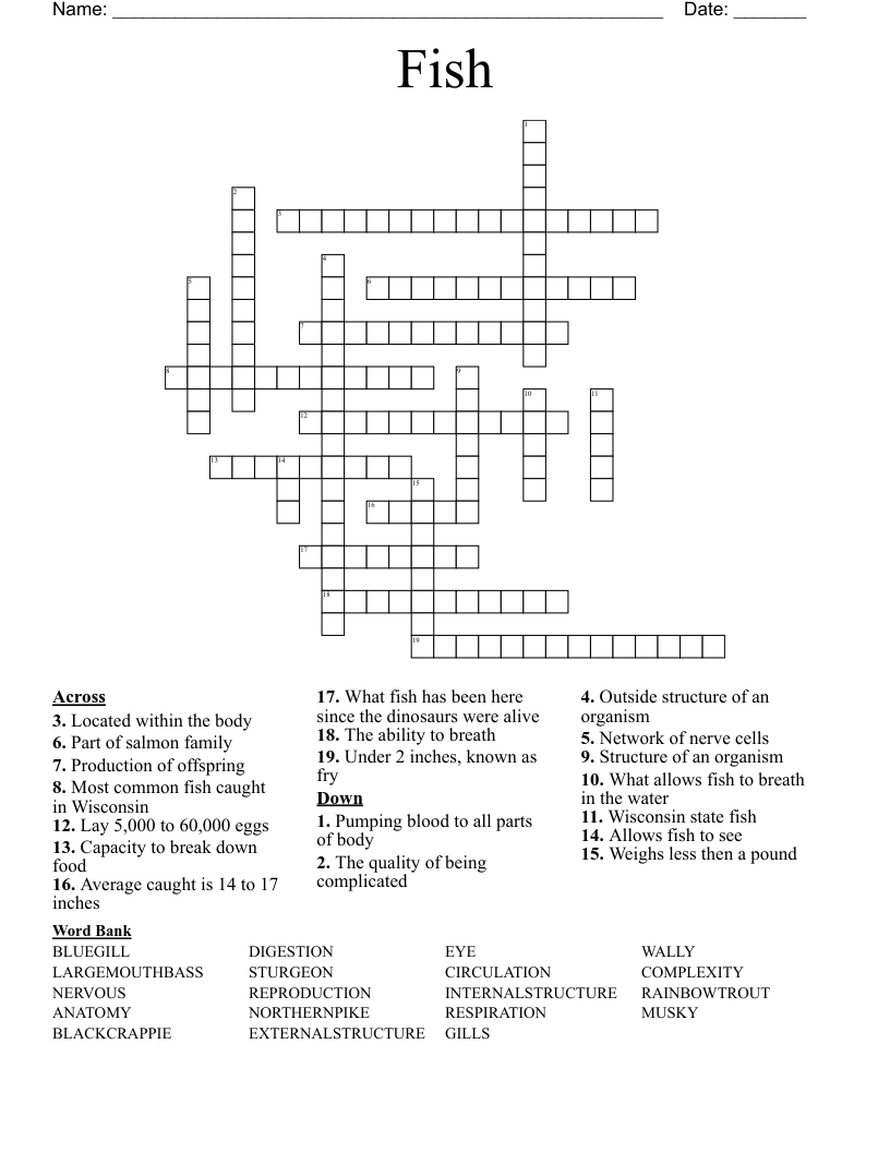 Fish Crossword WordMint Fish Crossword WordMint