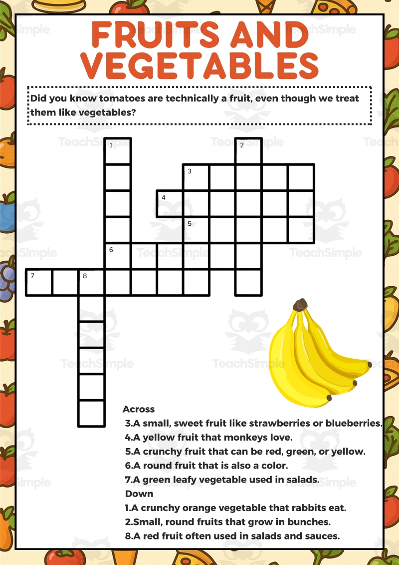 Food Crossword 1 Page Sample PDF By Teach Simple