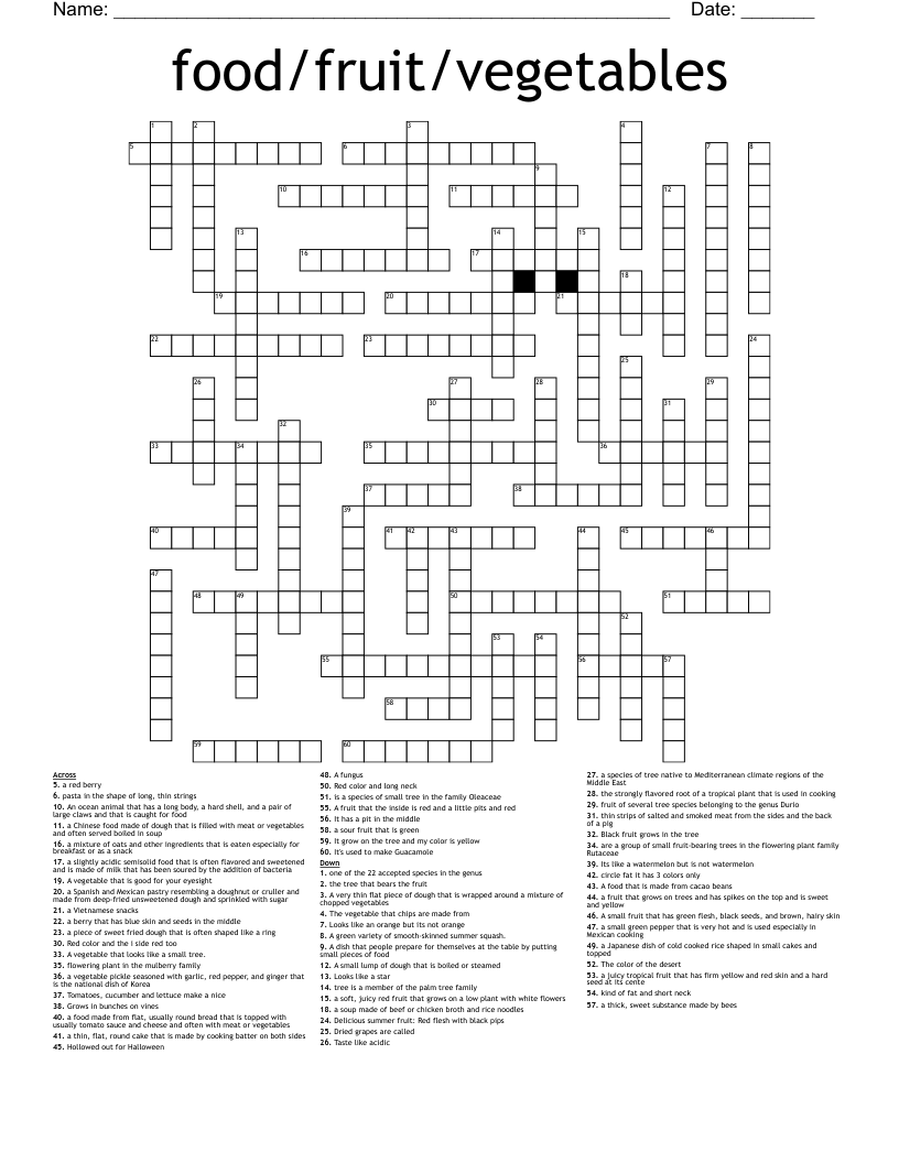 Food fruit vegetables Crossword WordMint Food fruit vegetables Crossword WordMint