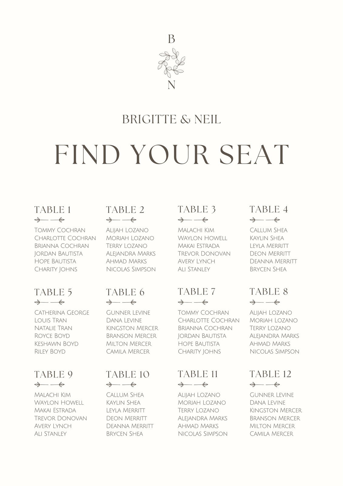 Free Custom Printable Wedding Seating Chart Templates Canva