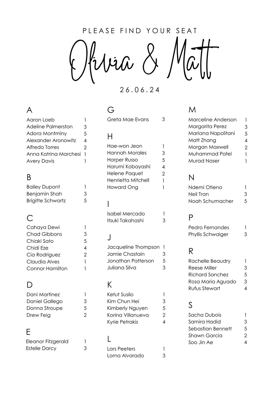 printable wedding seating chart