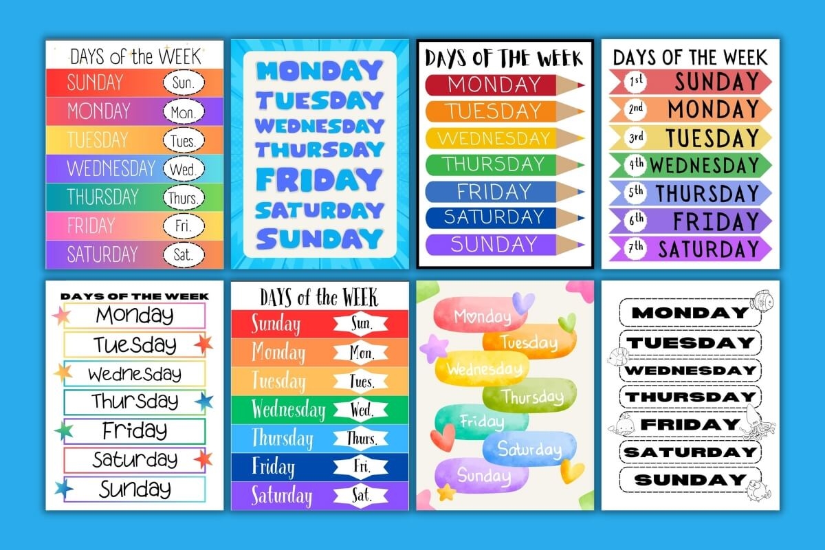 Free Printable Days Of The Week Charts Free Printable Days Of The Week Charts