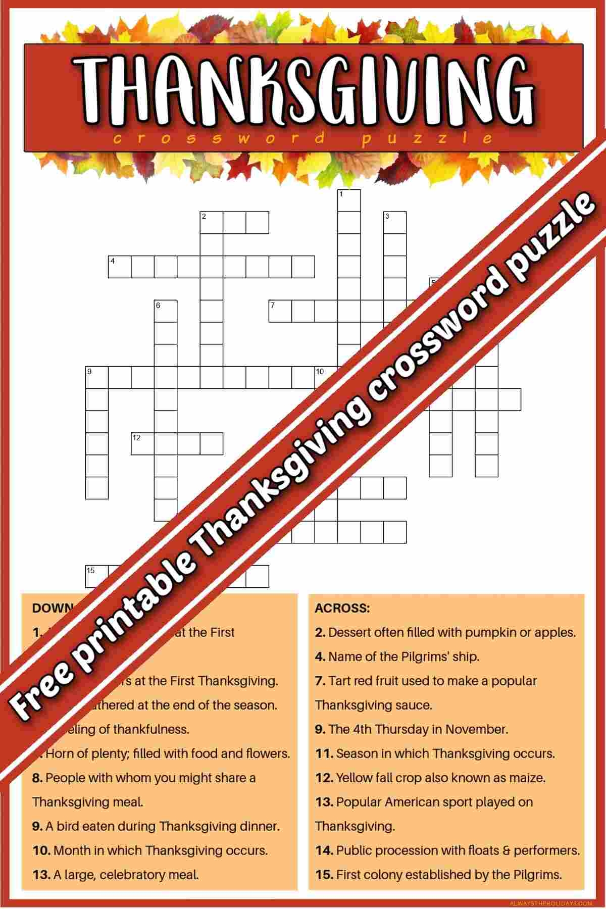 Free Printable Thanksgiving Crossword Puzzle With Answer Key Free Printable Thanksgiving Crossword Puzzle With Answer Key