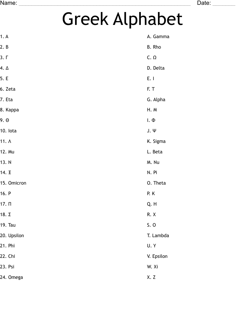 Greek Alphabet Crossword WordMint Greek Alphabet Crossword WordMint