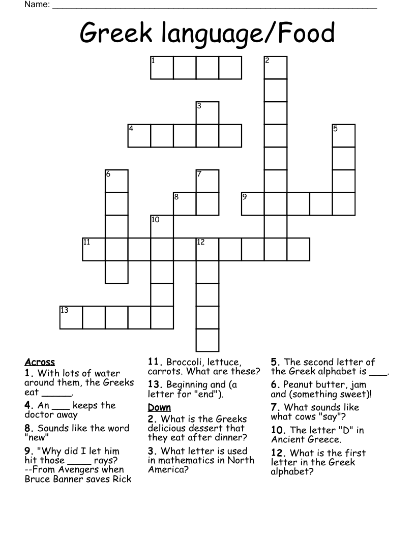 Greek Language Food Crossword WordMint Greek Language Food Crossword WordMint