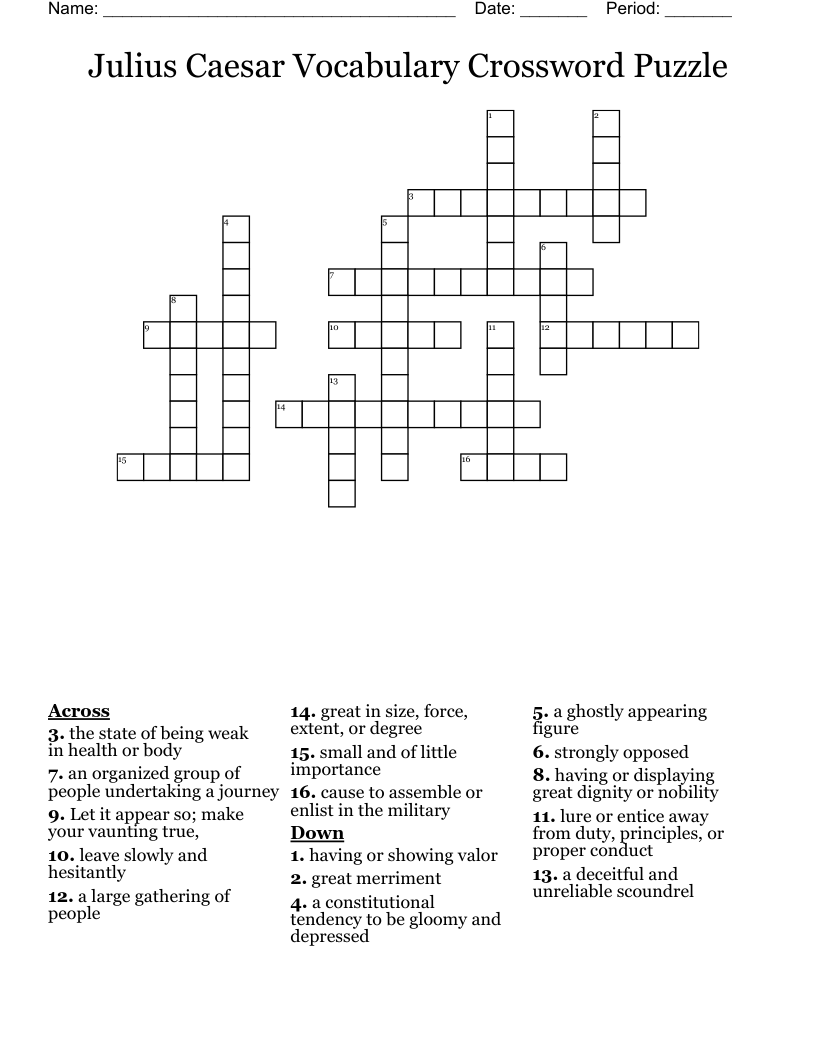 Julius Caesar Vocabulary Crossword Puzzle WordMint