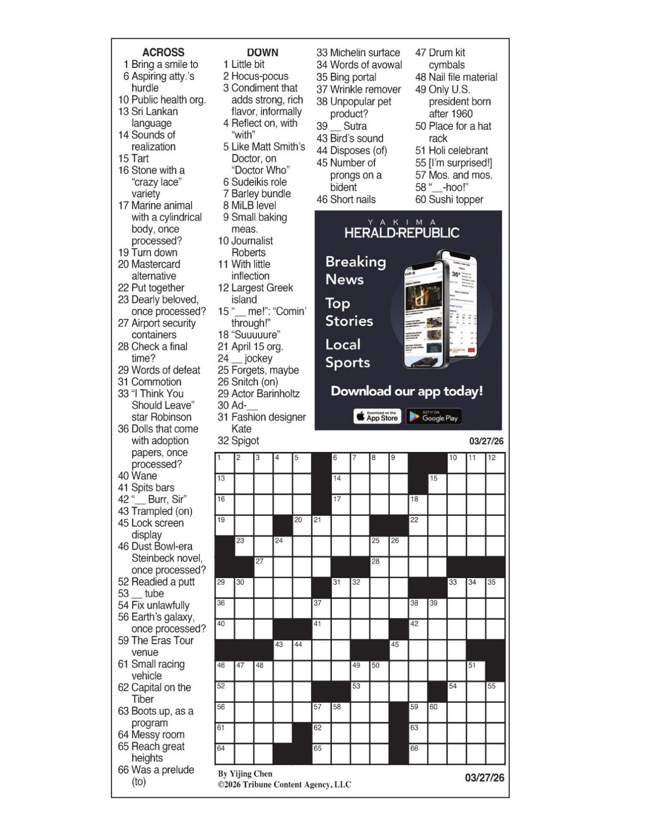 LA Times Crossword March 27 2026 Crosswords Yakimaherald