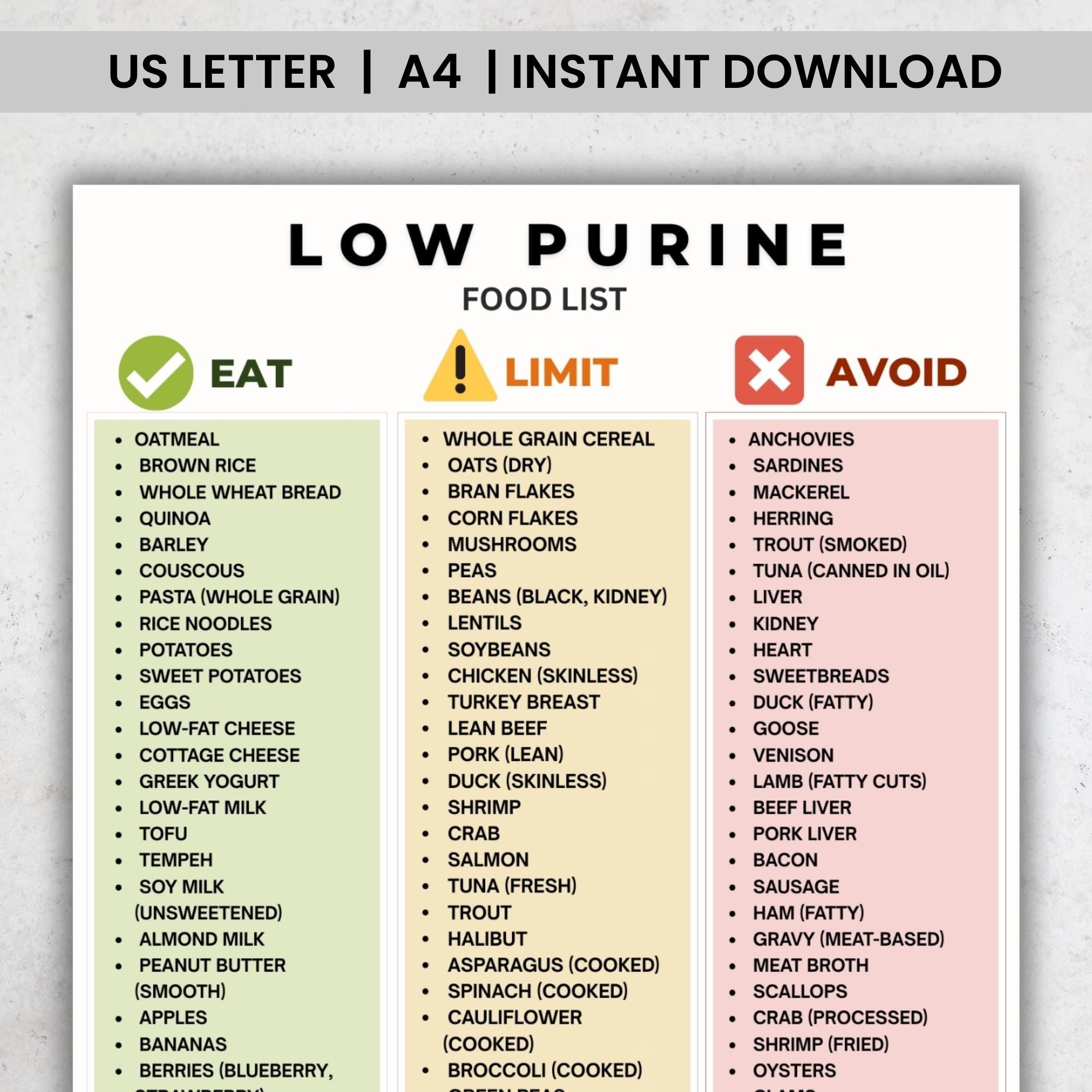 printable low purine foods chart printable low purine foods chart