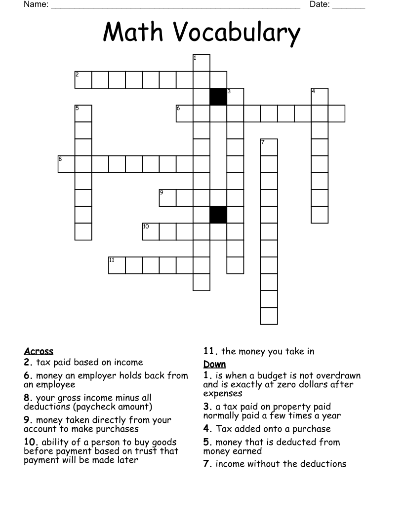 Math Vocabulary Crossword WordMint Math Vocabulary Crossword WordMint