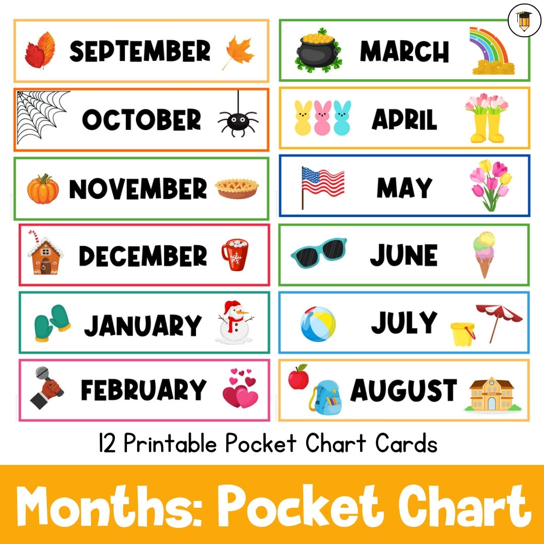 Months Of The Year Calendar Pocket Chart Visual Schedule Classroom Wall Decor Calendar Cards Etsy Denmark