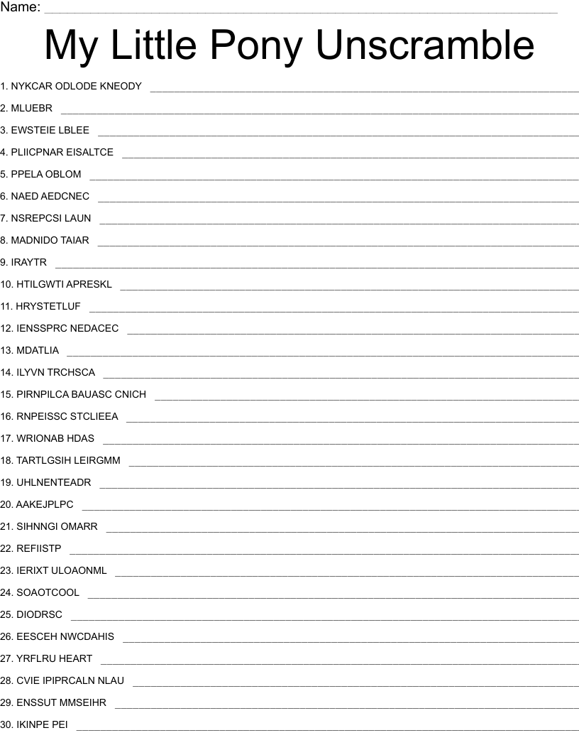 My Little Pony Unscramble WordMint