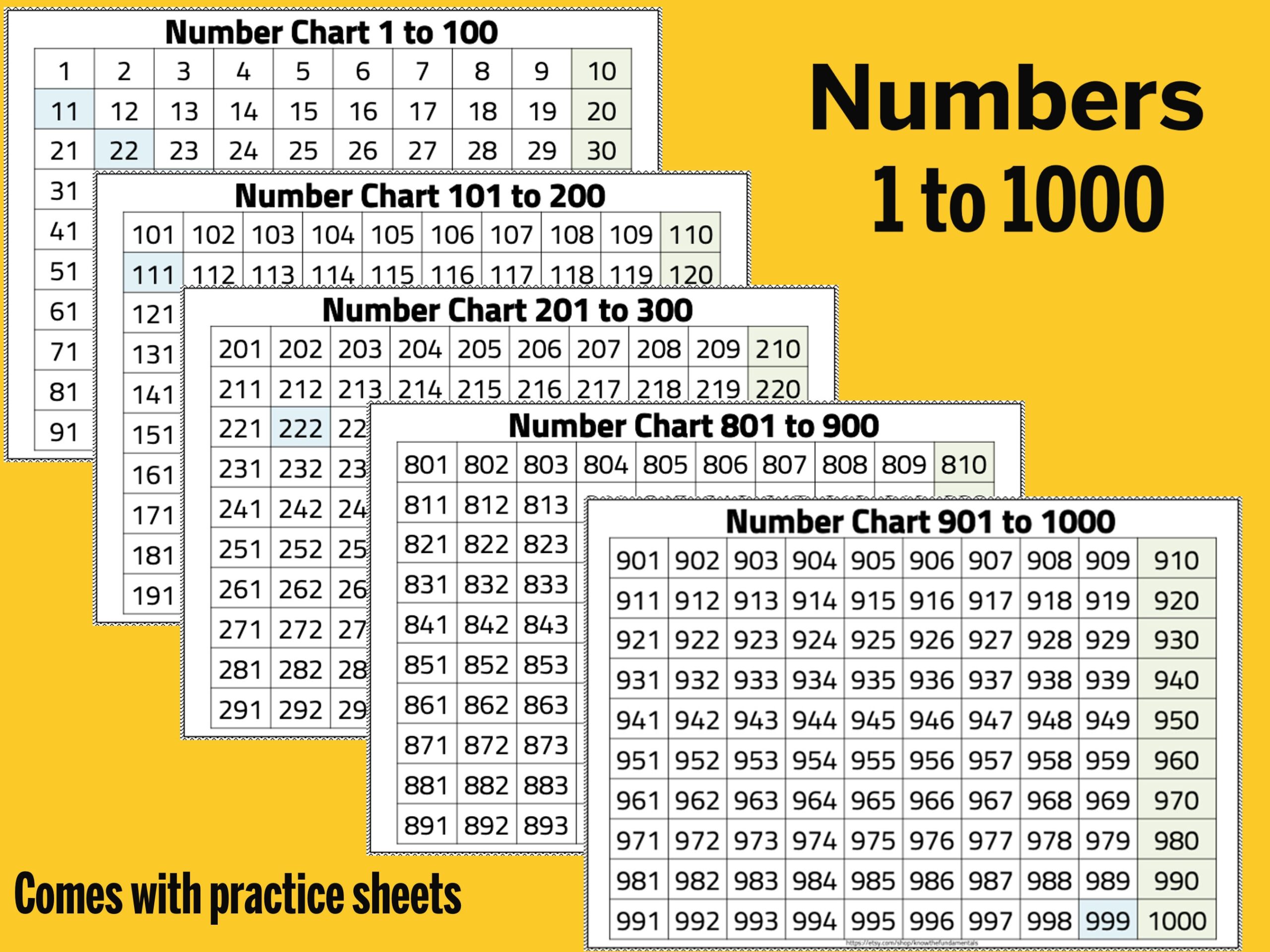 printable 1 1000 number chart