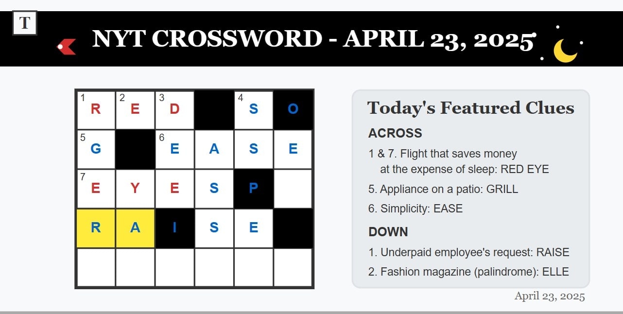NYT Crossword April 23 2025 Solving The Red Eye Flight Puzzle