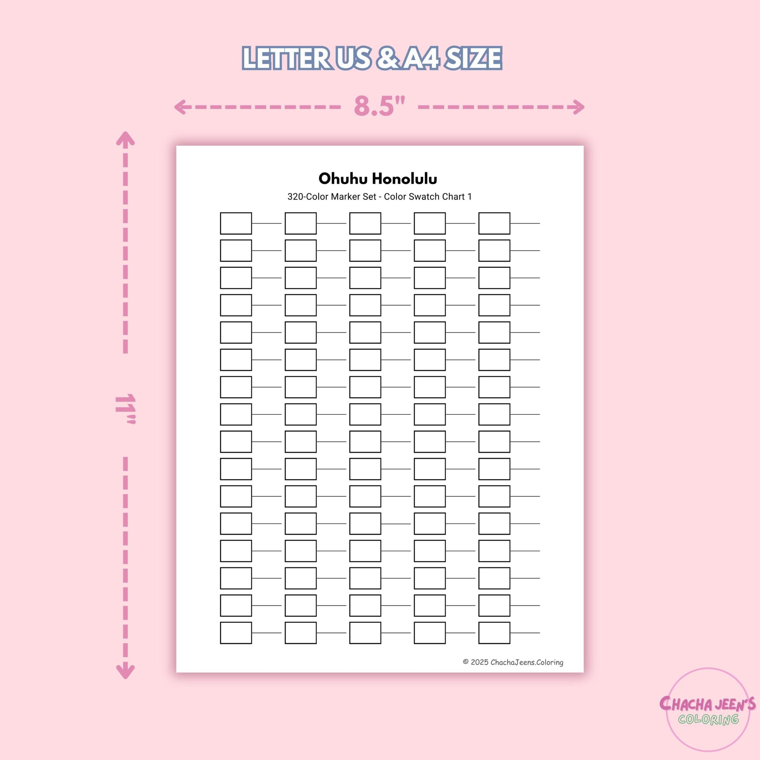 Ohuhu Honolulu 320 Marker Swatch Charts Printable Template PDF Etsy