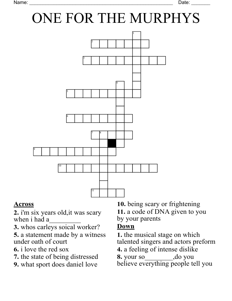 ONE FOR THE MURPHYS Crossword WordMint
