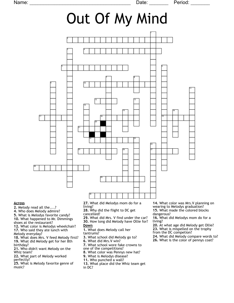 Out Of My Mind Crossword WordMint Out Of My Mind Crossword WordMint