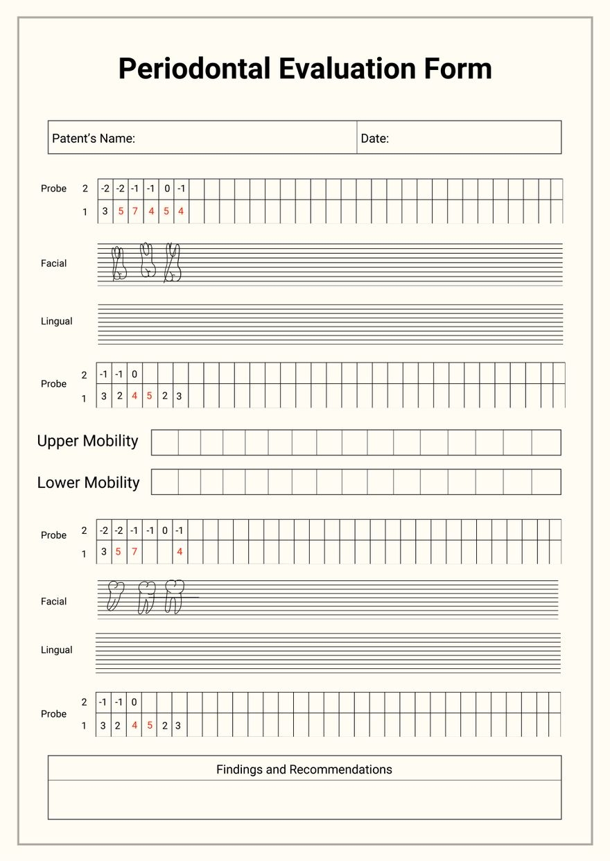 Periodontal Chart For Dentist Office In Illustrator PDF Download Template