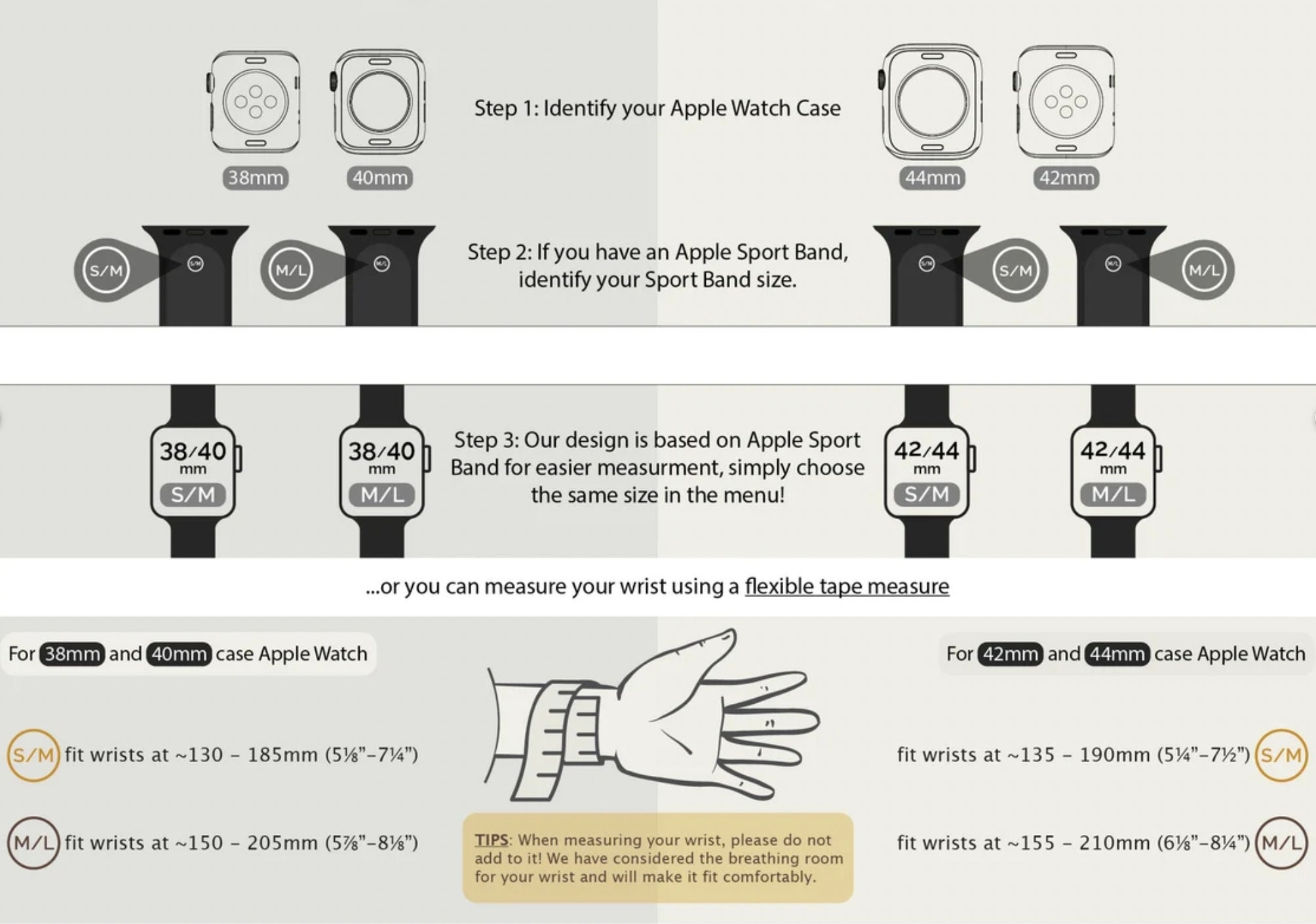 printable watch band size chart