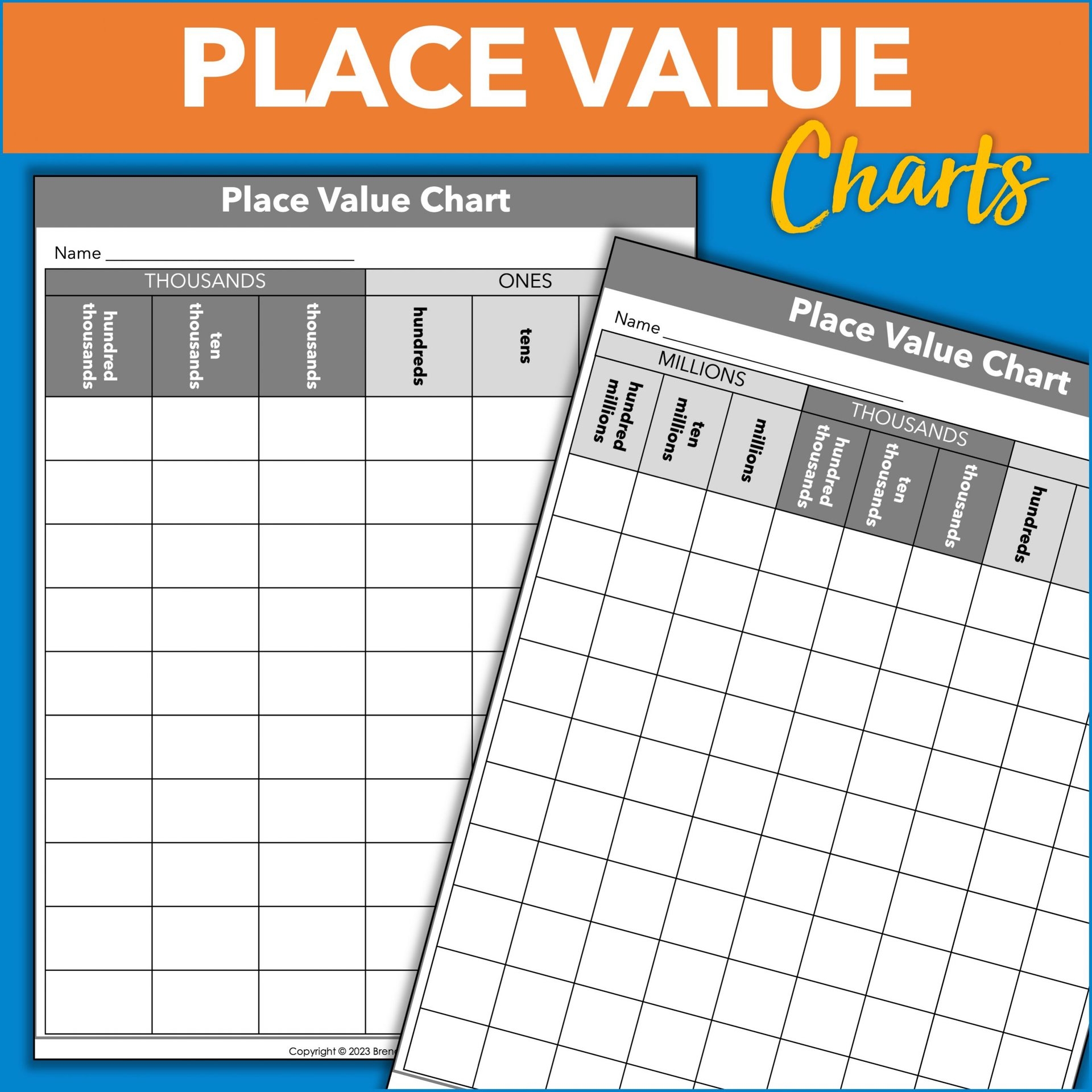 place value chart printable