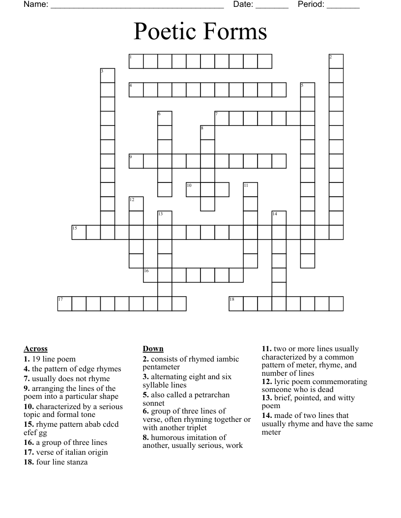 Poetic Forms Crossword WordMint