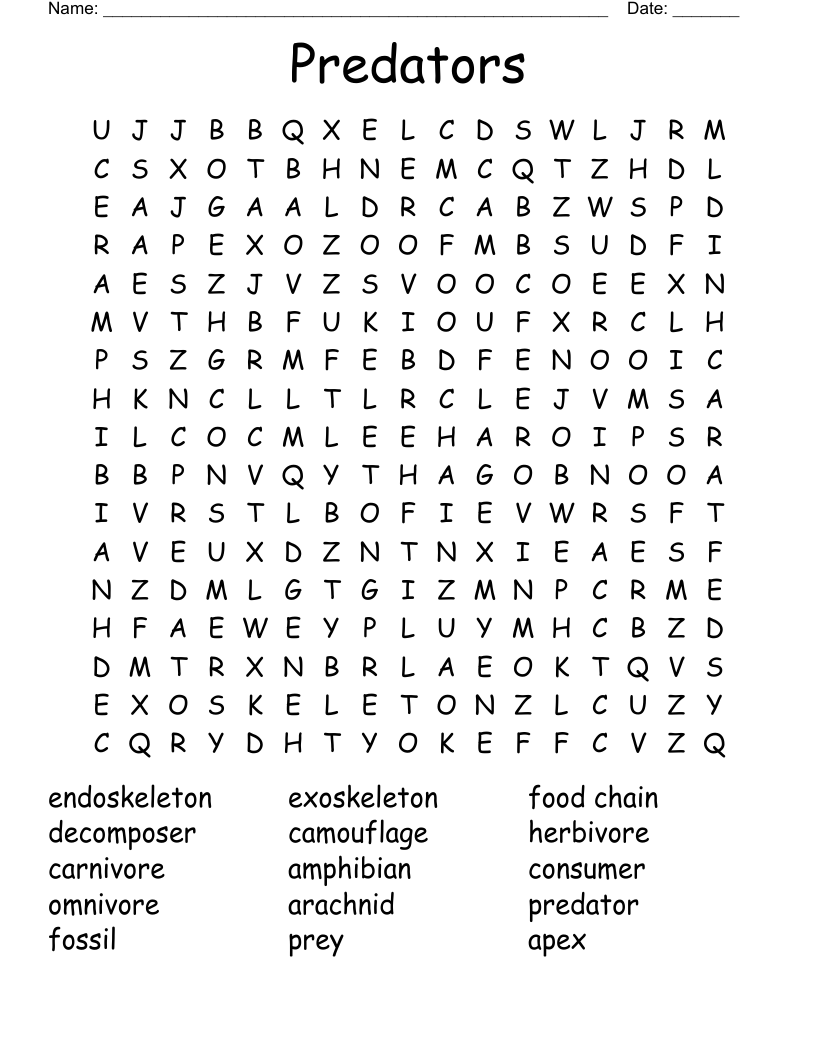 Predators Word Search WordMint Predators Word Search WordMint