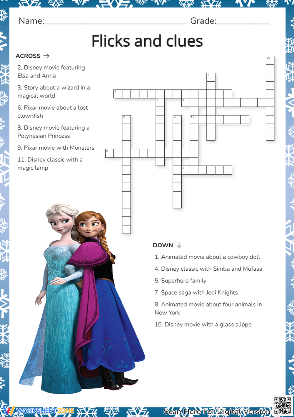 Printable 1st Grade Disney Crossword Puzzles Worksheets