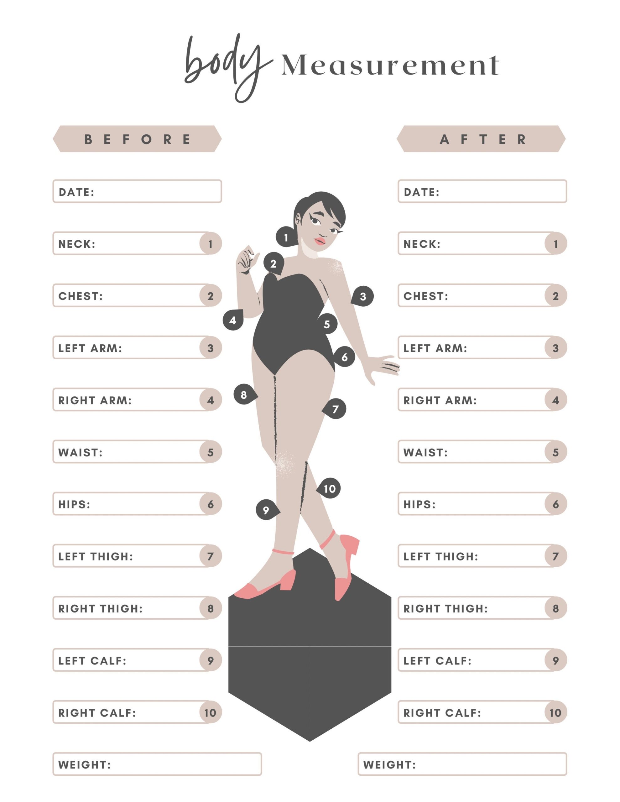 Printable Body Measurement Tracker Body Size Log Diet Planner Weight Loss Planner Printable Planner Letter Pdf Instant Download Etsy