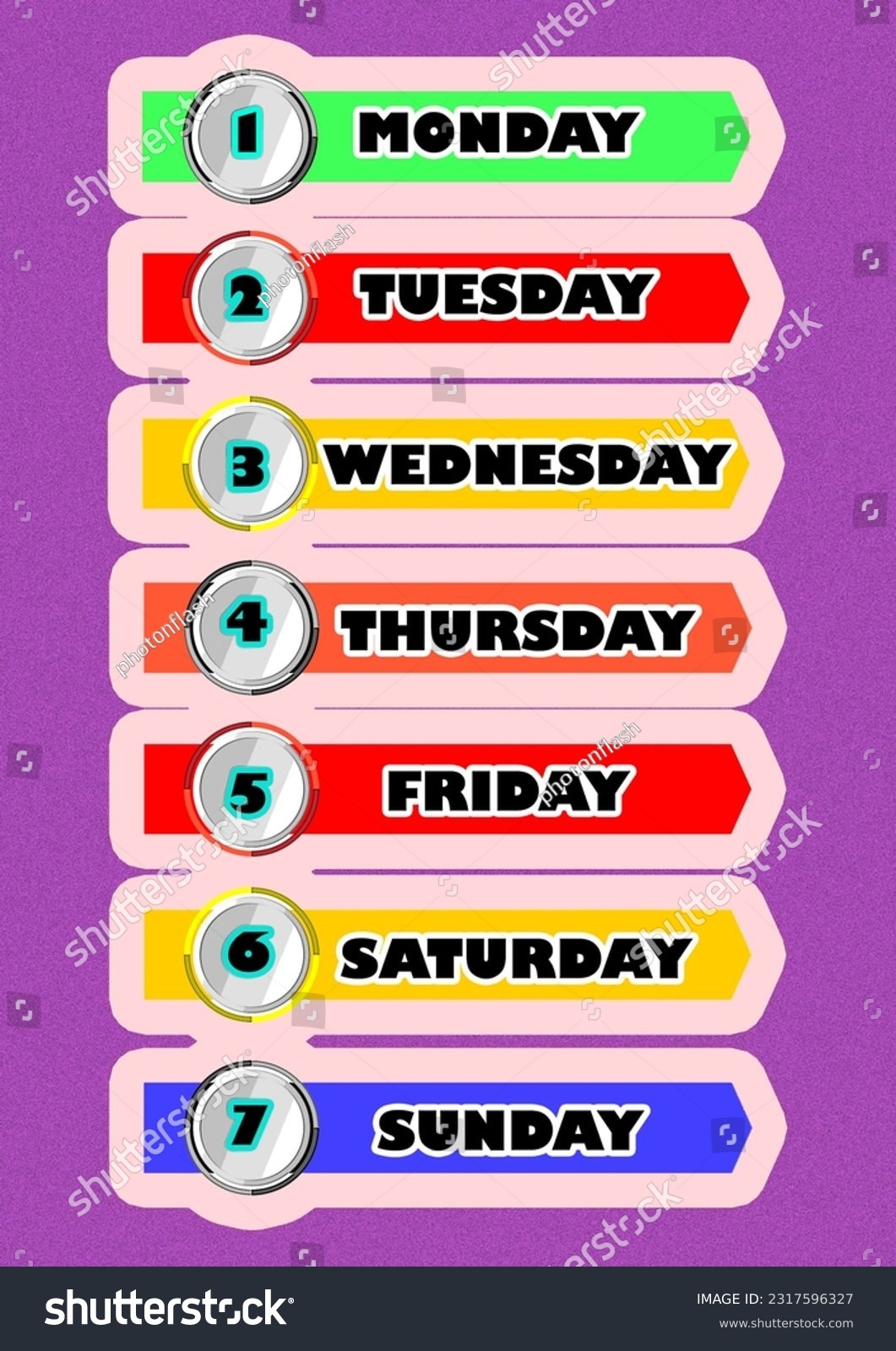 Printable Days Week Chart Kids Learning Stock Illustration 2317596327 Shutterstock
