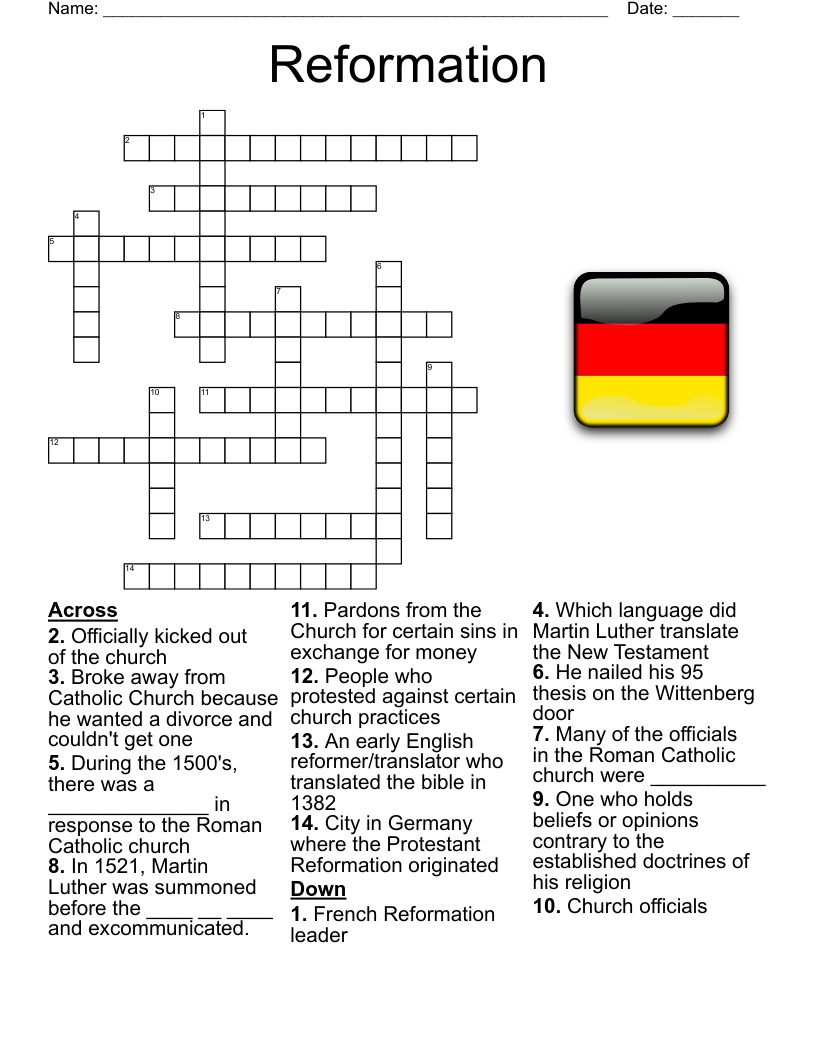 Reformation Crossword WordMint Reformation Crossword WordMint