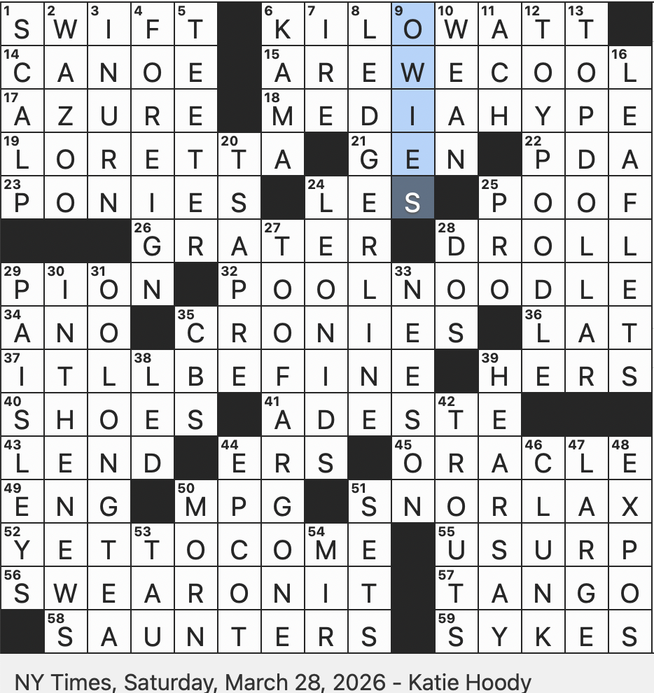Rex Parker Does The NYT Crossword Puzzle Add To A Columbarium Say SAT 3 28 26 Pok mon That Wakes Only To Eat Program For Those Trying To Reduce Screen Time Familiarly