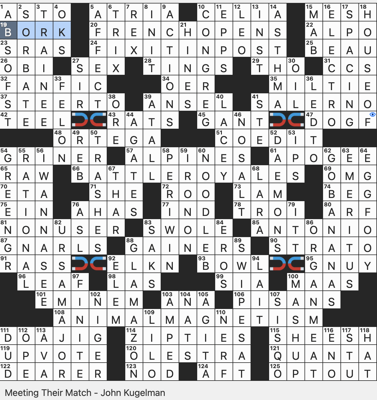 Rex Parker Does The NYT Crossword Puzzle Break Slangily SUN 6 8 25 Beefy As Gym Bros Tall Chic Woman Hardy Mountain Plants Lesser Deities In Greek Mythology 