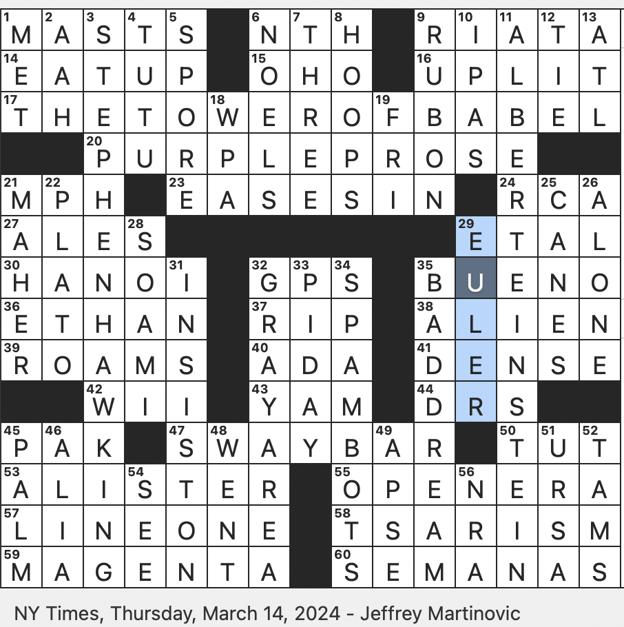 Rex Parker Does The NYT Crossword Puzzle Origin Story In Genesis 11 1 9 THU 3 14 24 An Irrational Reason To Celebrate Geocaching Necessity In Brief Something Read By A Chiromancer 