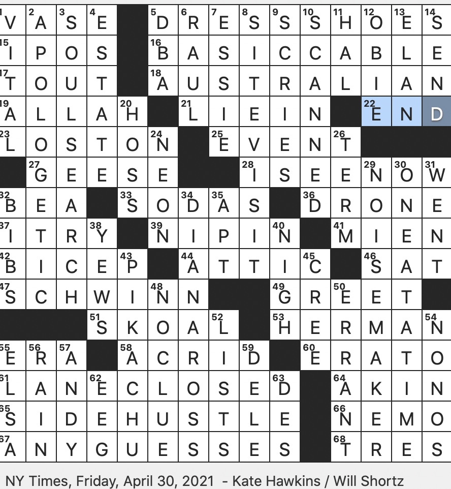 Rex Parker Does The NYT Crossword Puzzle R B jazz Artist Booze Who Sang See See Rider Blues FRI 4 30 21 Uses A Crystal Ball Farm Animal In Farm speak BuzzFeed Fodder