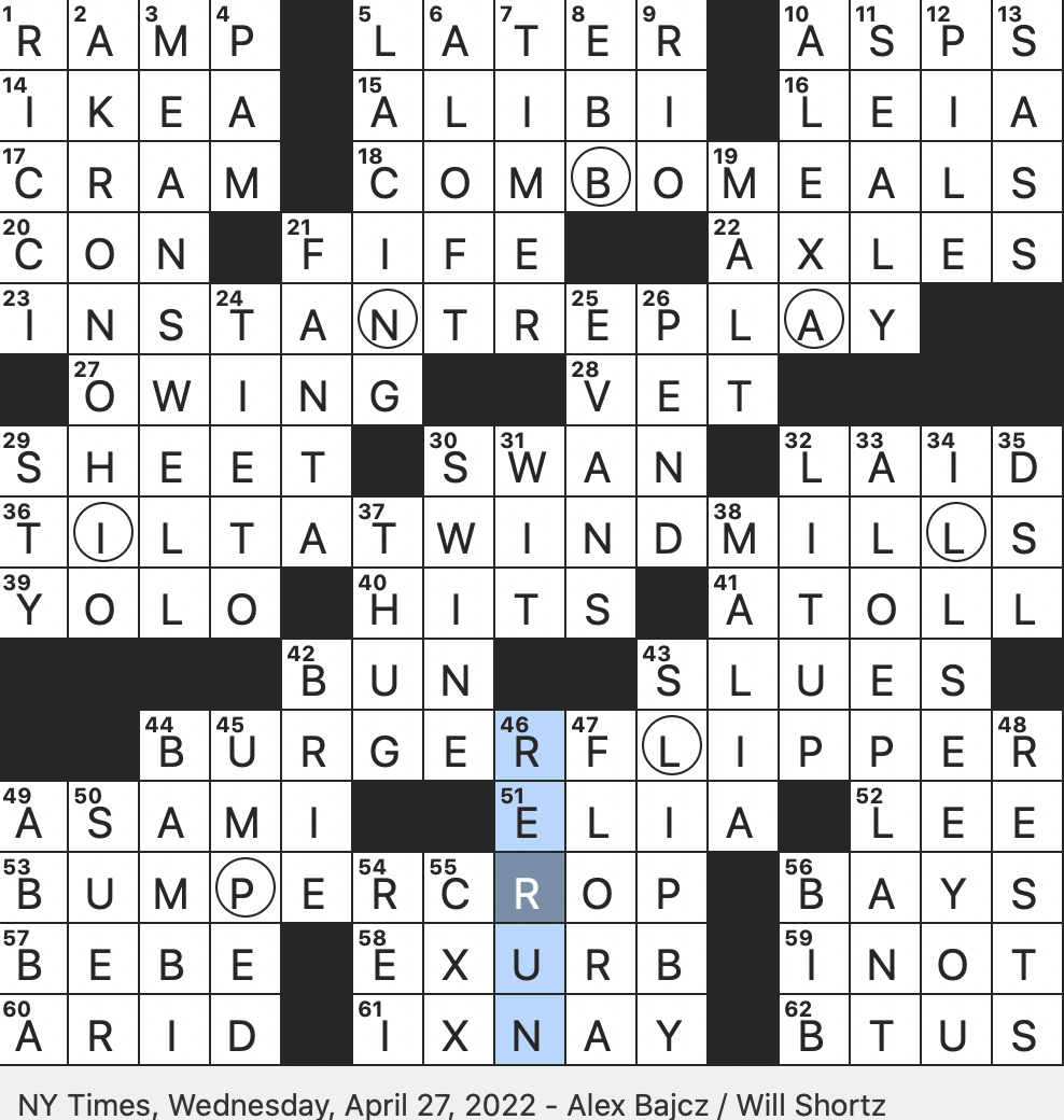 Rex Parker Does The NYT Crossword Puzzle Thrill seeker s Acronymic Motto WED 4 27 22 One Inclined To Go In And Out County North Of Firth Of Forth It May Lead